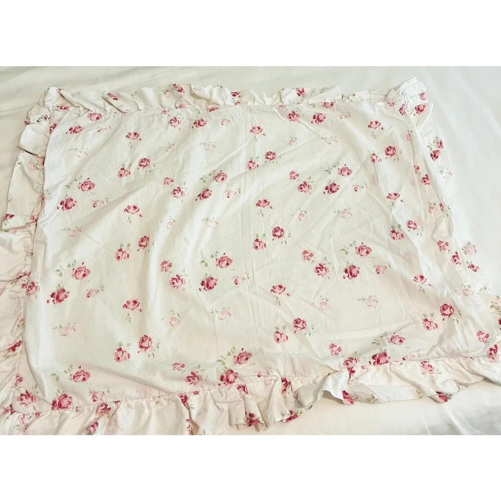 Vintage Simply Shabby Chic Pink Rose Floral Quilt Ruffled Throw Pillow Cover